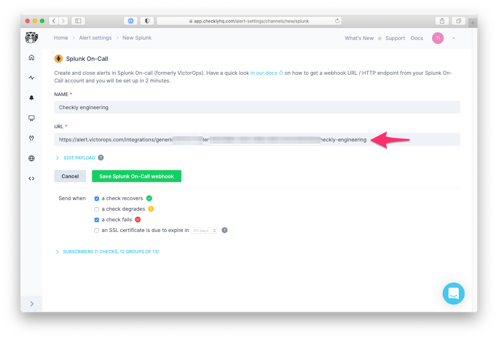 setup checkly splunk integration step 4